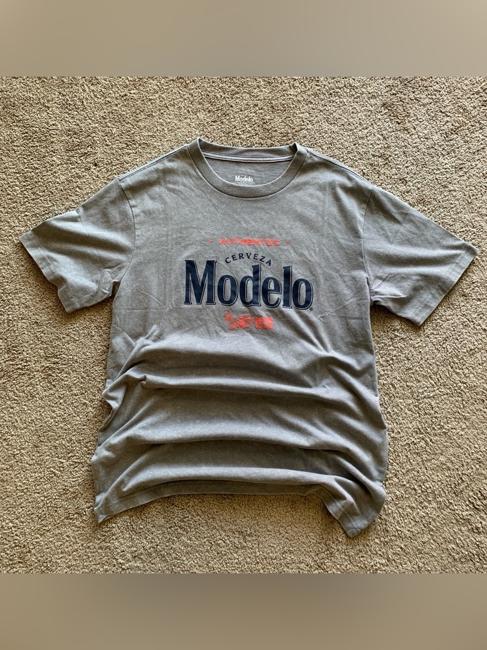 ModelCo Gray Tee with Navy and Red Logo